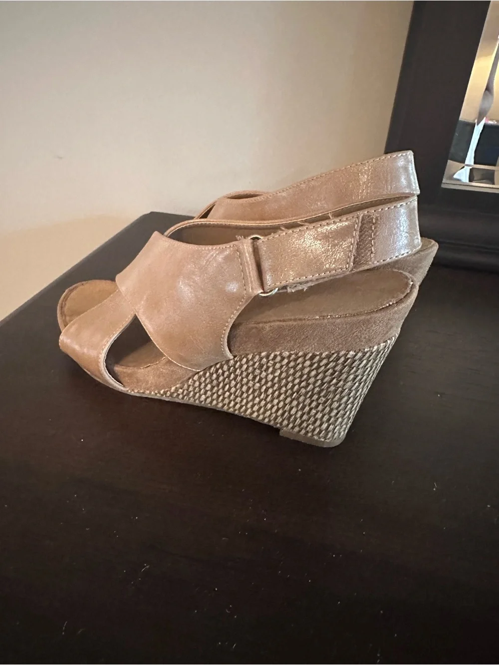 Taupe Crossband Wedge Sandals - Women